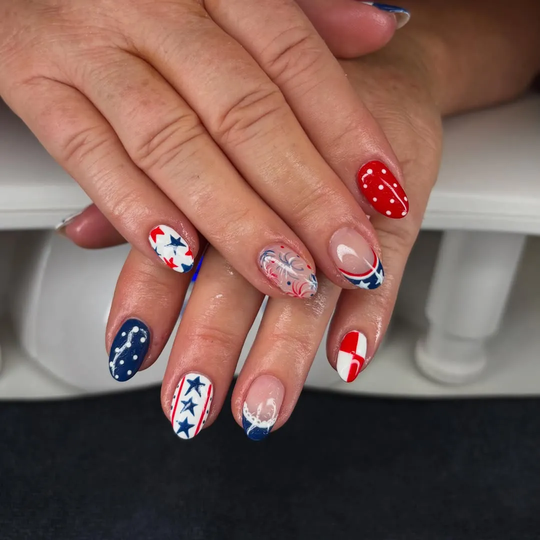 Assorted red-white-blue mix with dots and stars