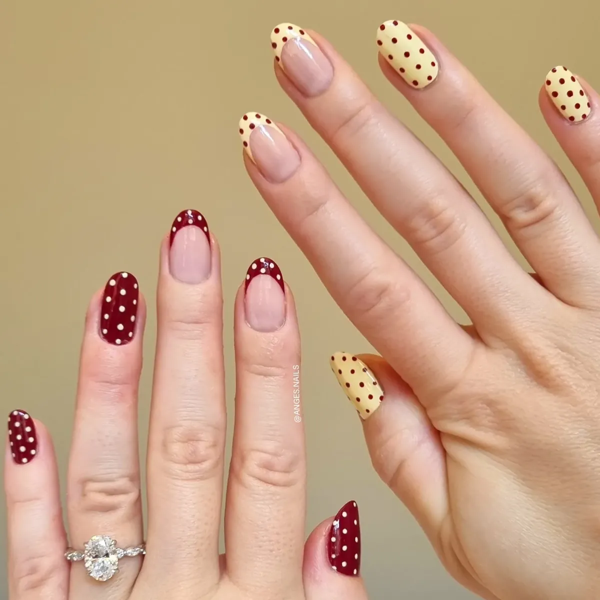 Burgundy and Cream Polka-Dot Contrast Set