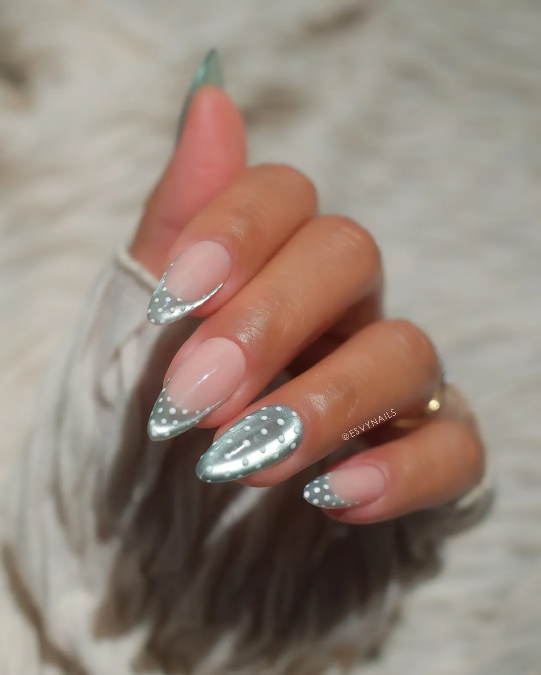 Silver Tips with White Polka Dots