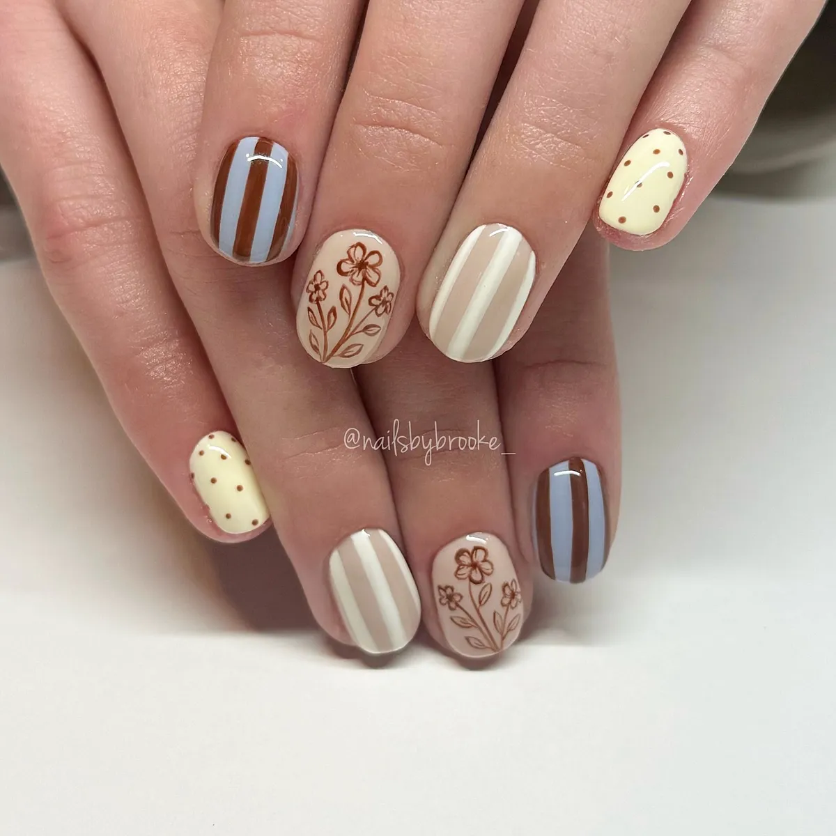 Neutral mix-and-match with cream polka dots and stripes
