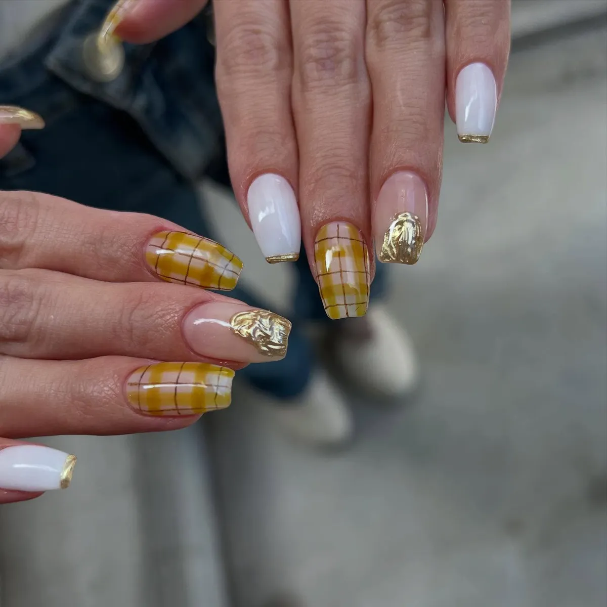 Yellow plaid paired with white-and-gold accents