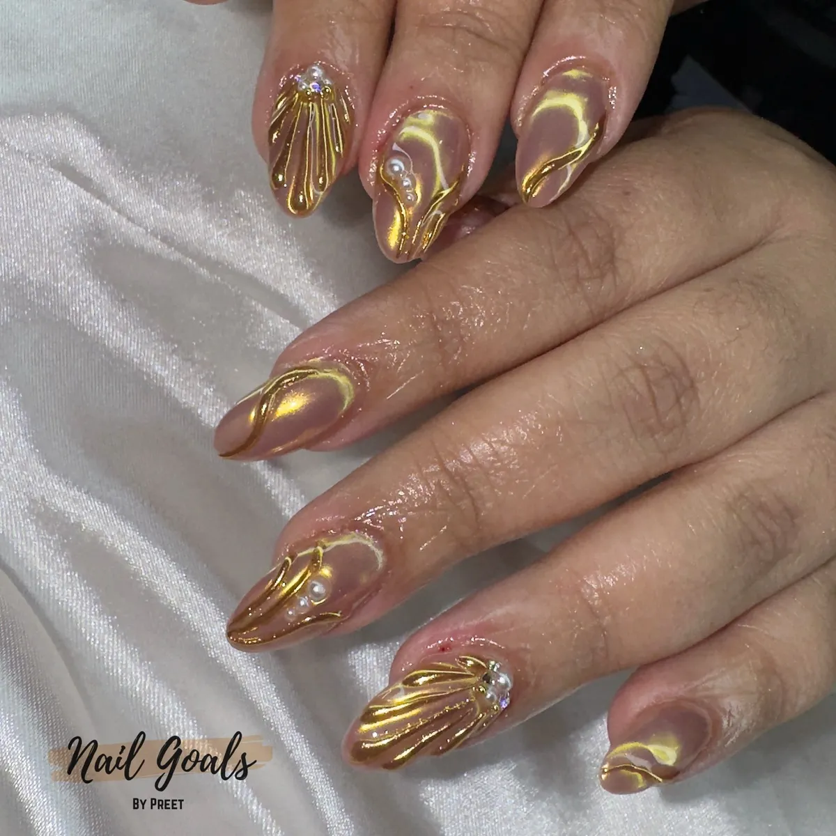 Yellow aura arcs with gold striping and rhinestone clusters