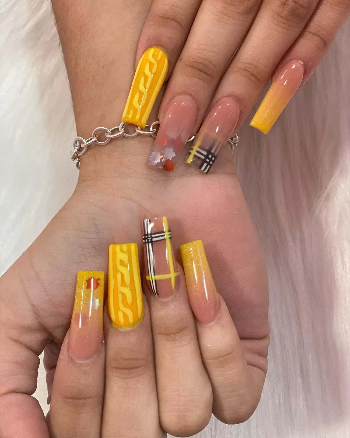 Yellow statement set with raised waves and graphic line accents
