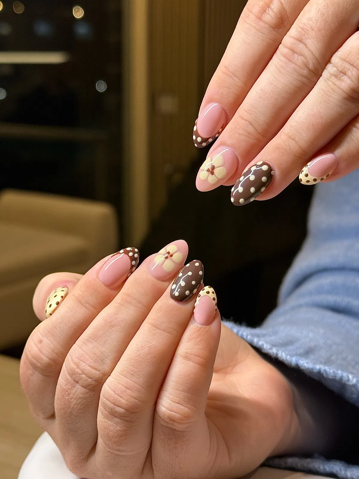 Baby Yellow Flower Accent with Brown-and-Polka-Dot Mix