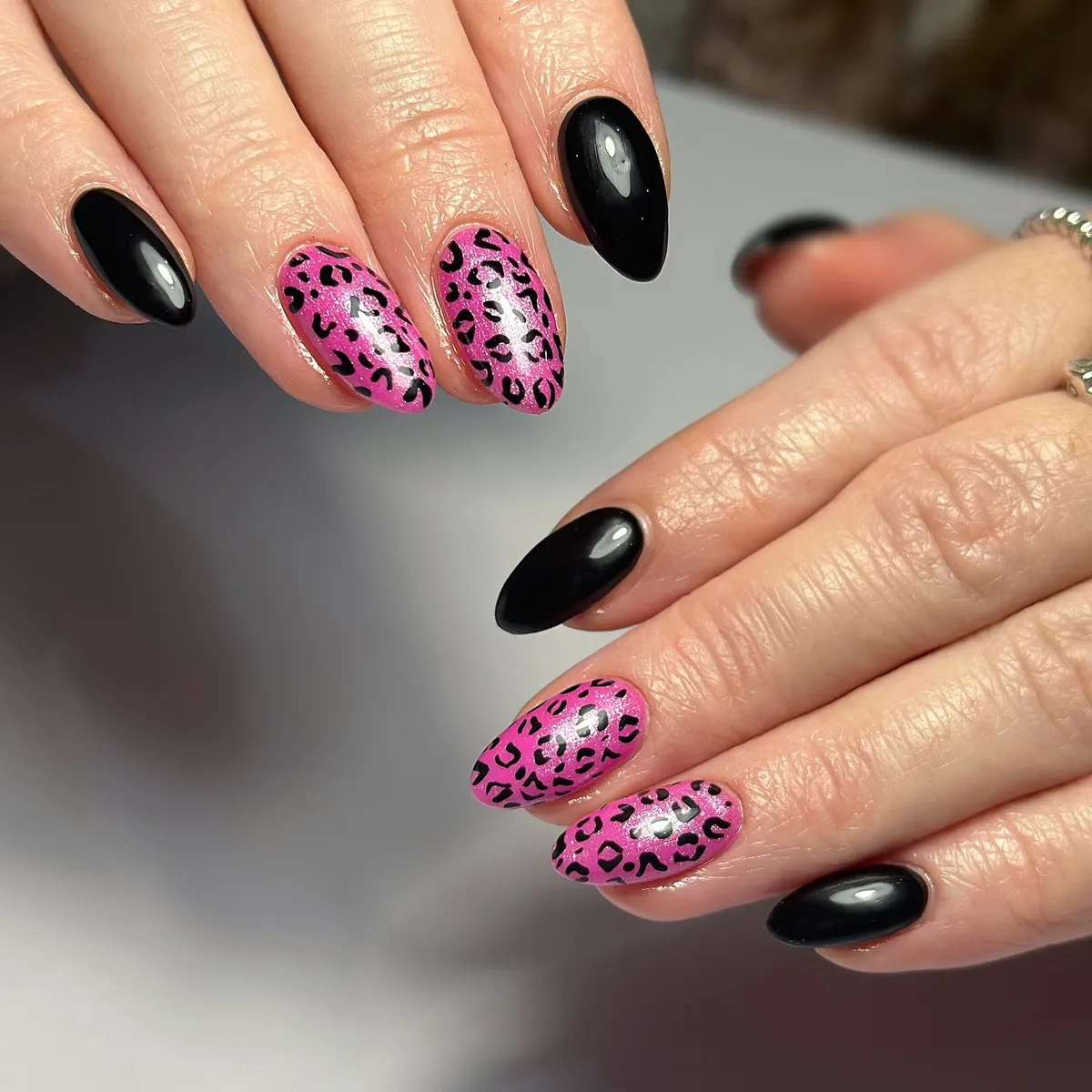 Black solids with pink spotted accents