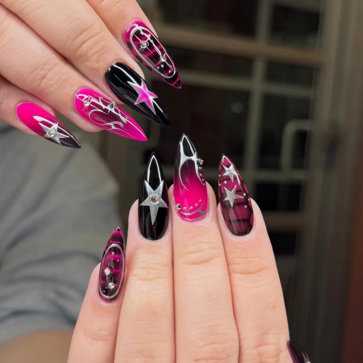 Stiletto stars with rhinestone accents