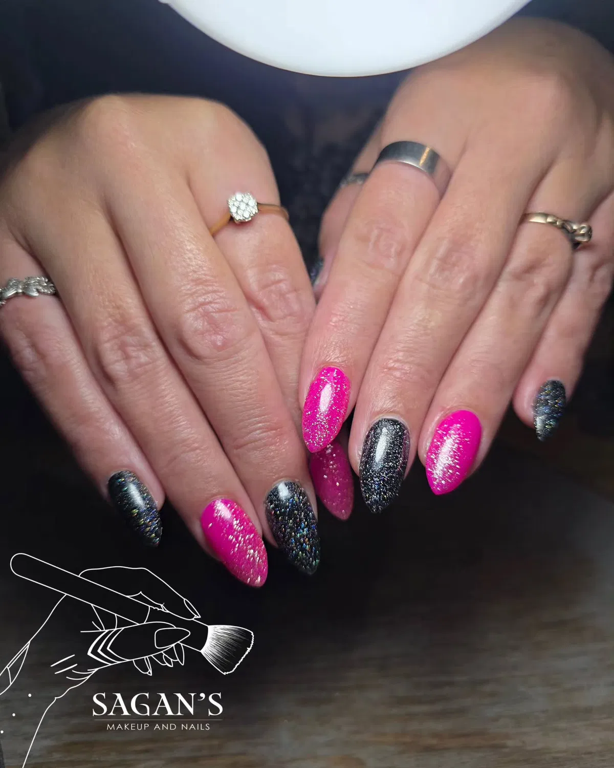 Crisscross lattice and botanical line art in pink and black