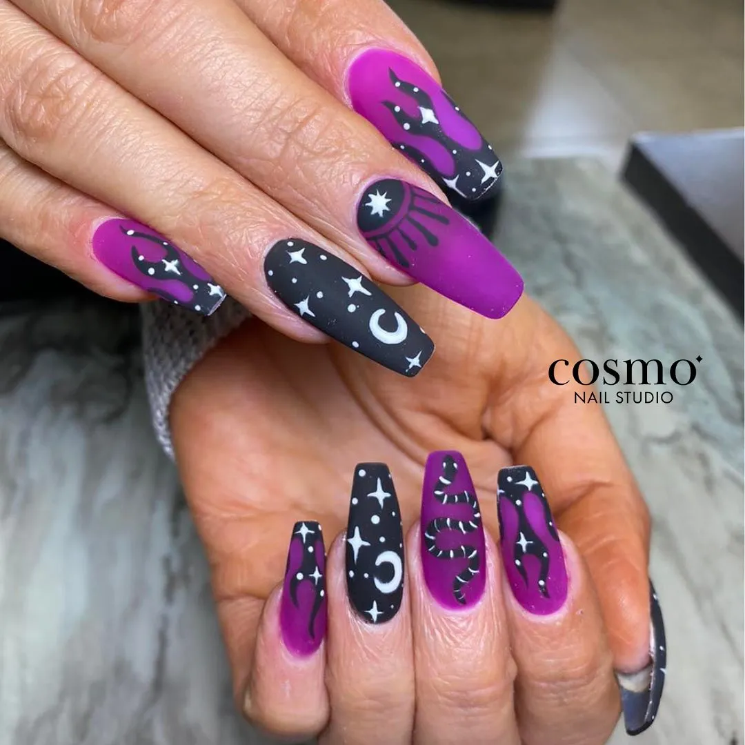 Matte celestial black with purple graphic accents