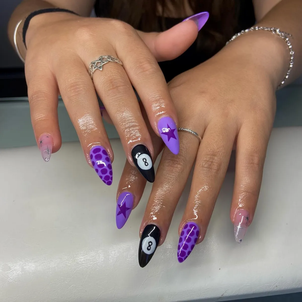 Purple Spots and Black “8” Accents