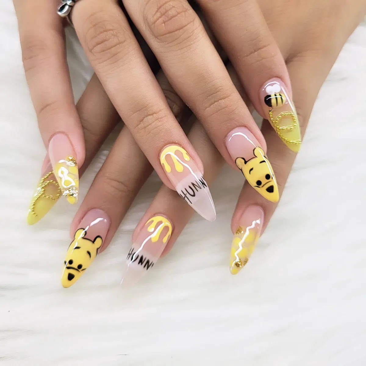 Translucent nude base with yellow graphics and “YUMMY” text