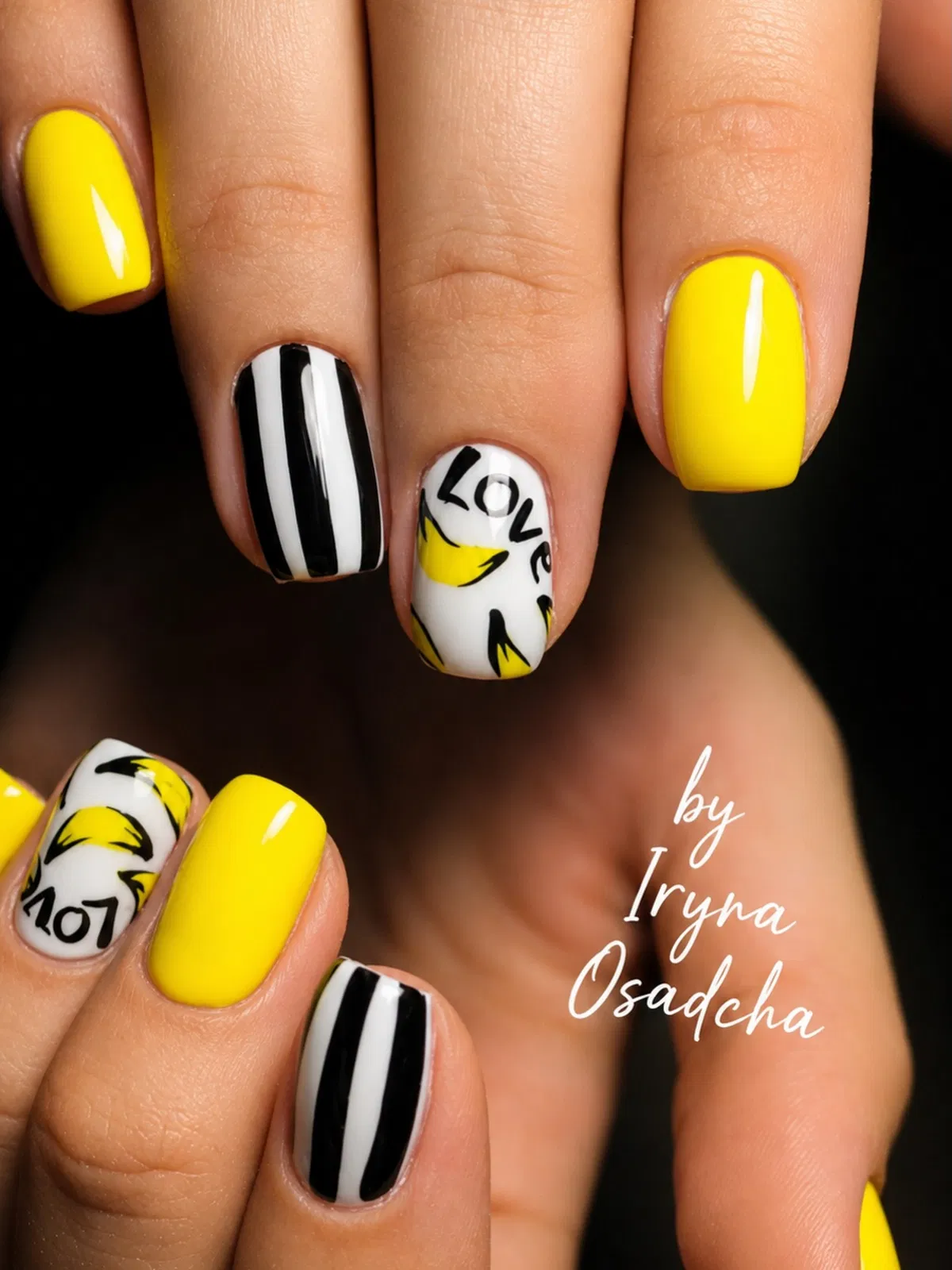 Yellow Solids, Black-White Stripes, and “LOVE” Text Accents