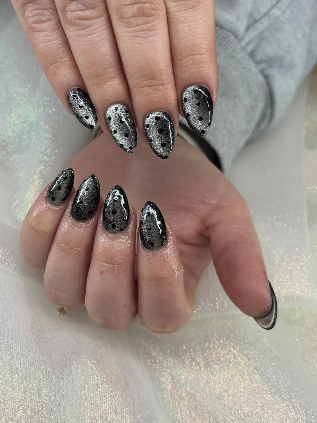 Silver-Black Cat-Eye Gradient with Polka Dots