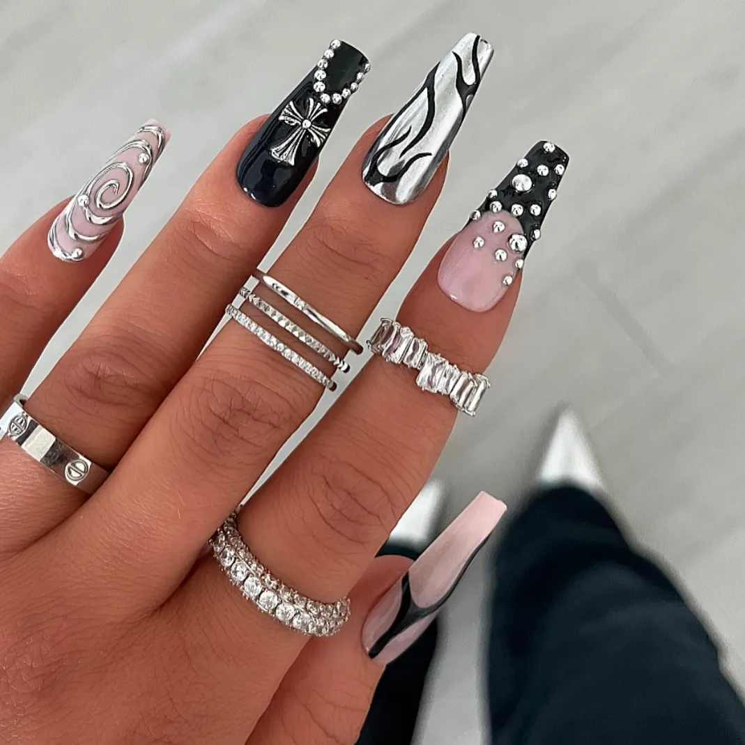Black and silver mix with rhinestone embellishments