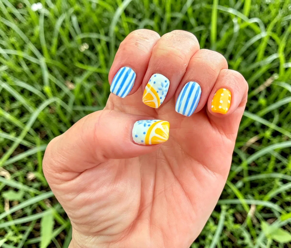 Stripes, dotted florals, and slice accents