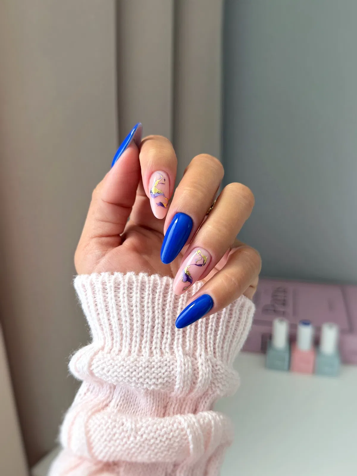 Cobalt Blue with Nude-and-Gold Abstract Accents