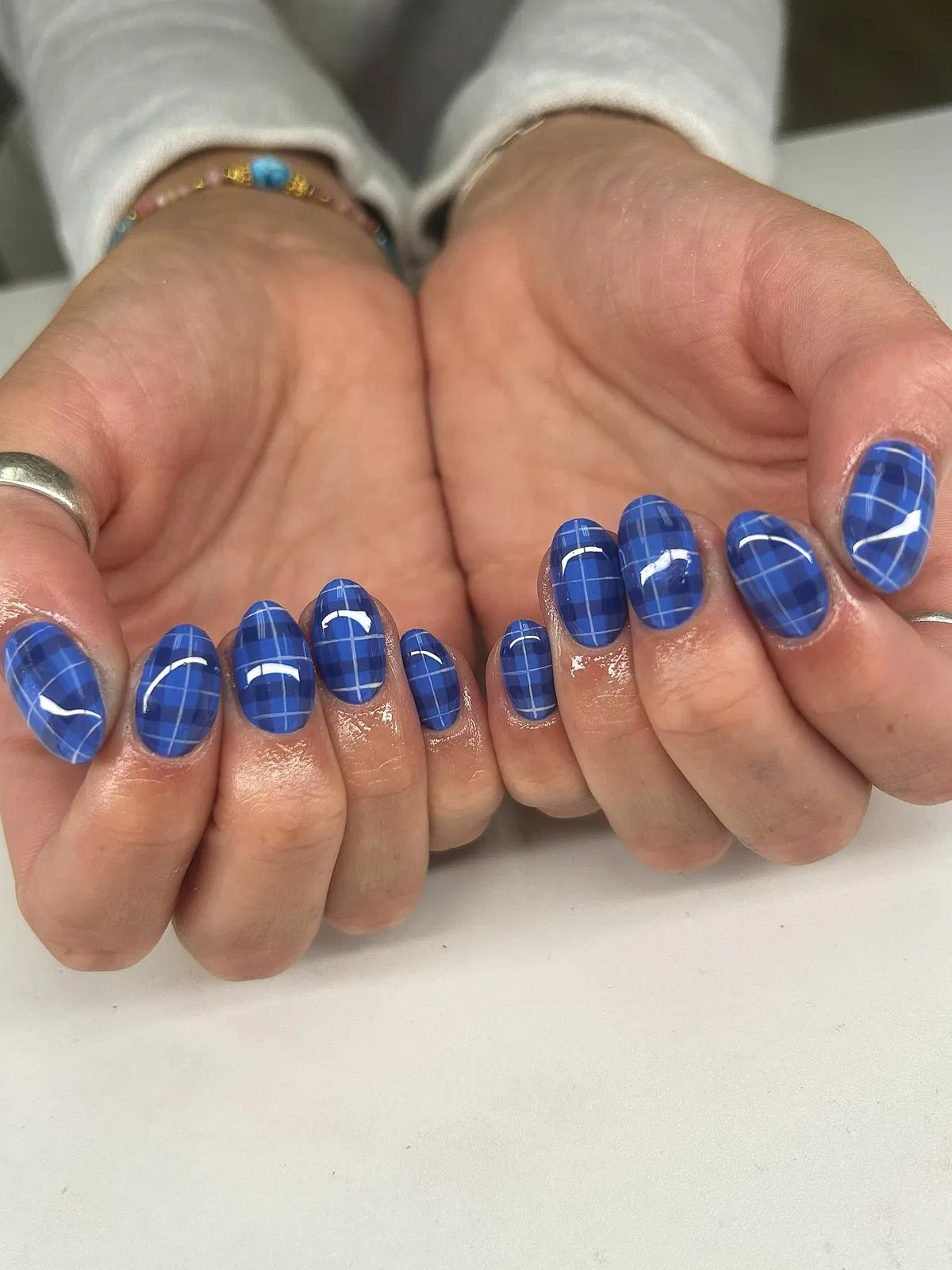 All-Over Blue Plaid Grid with Fine Lines