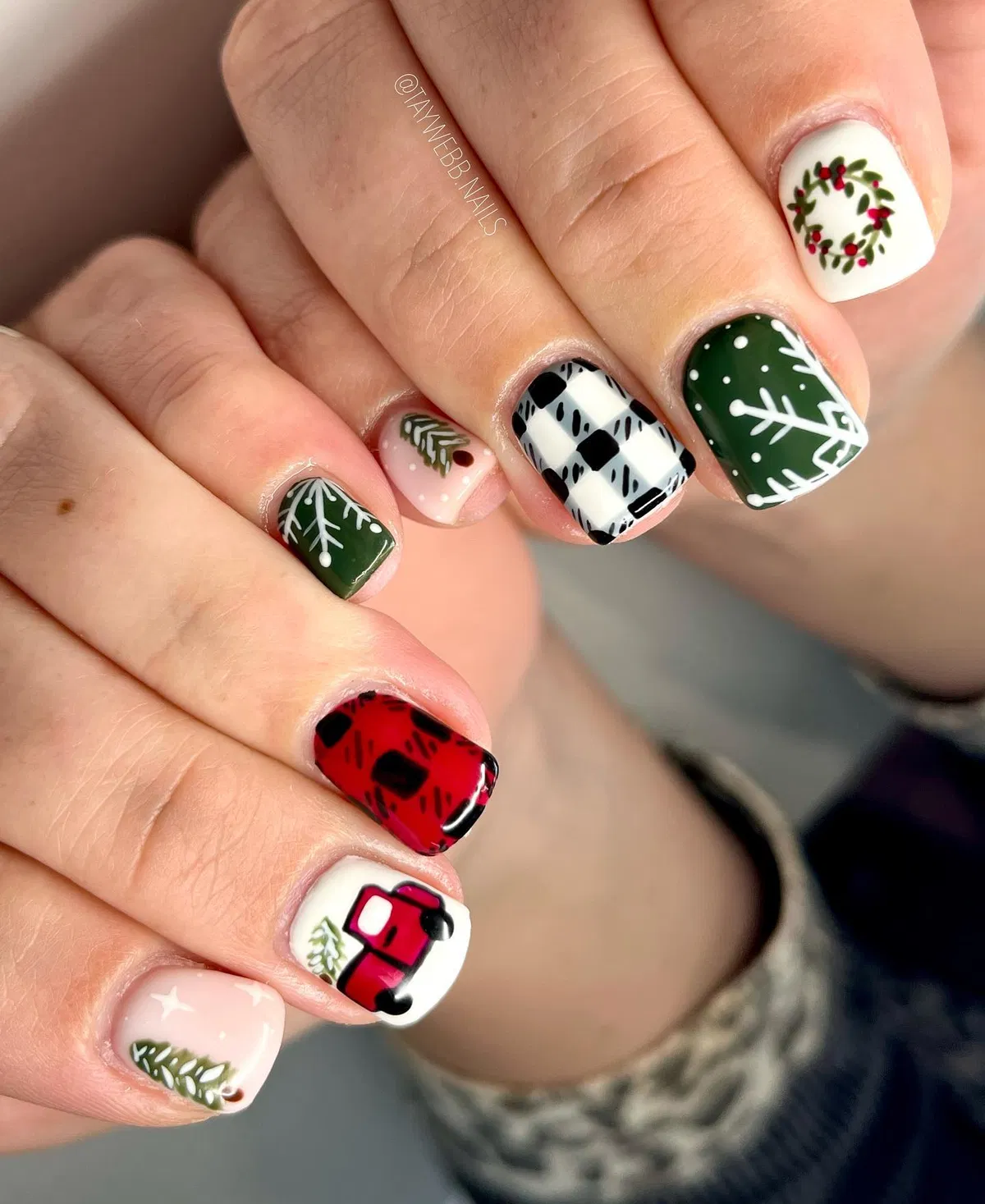Mixed checkered, plaid-style patterns, and illustrated accents