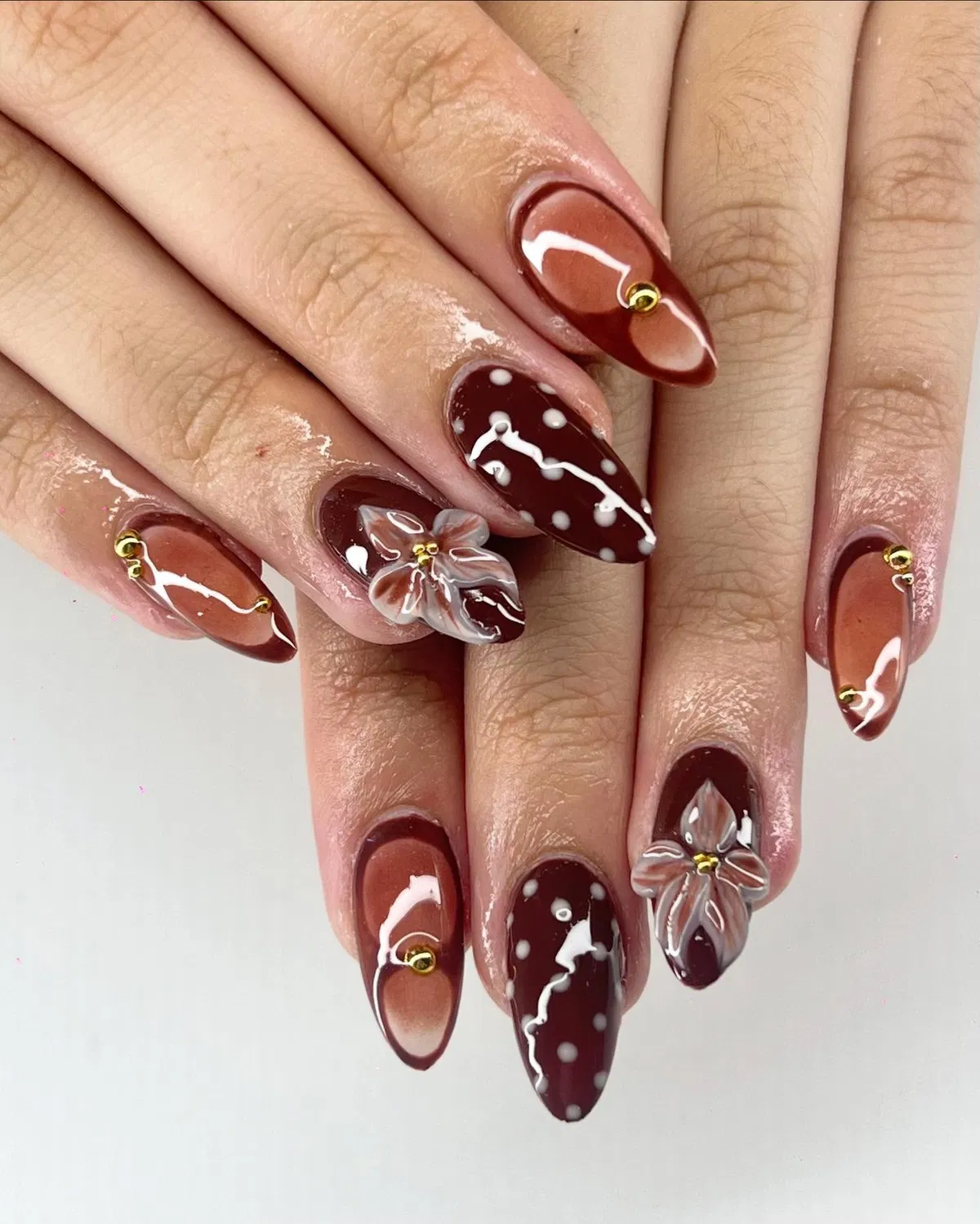 Burgundy Polka Dots with 3D Flowers