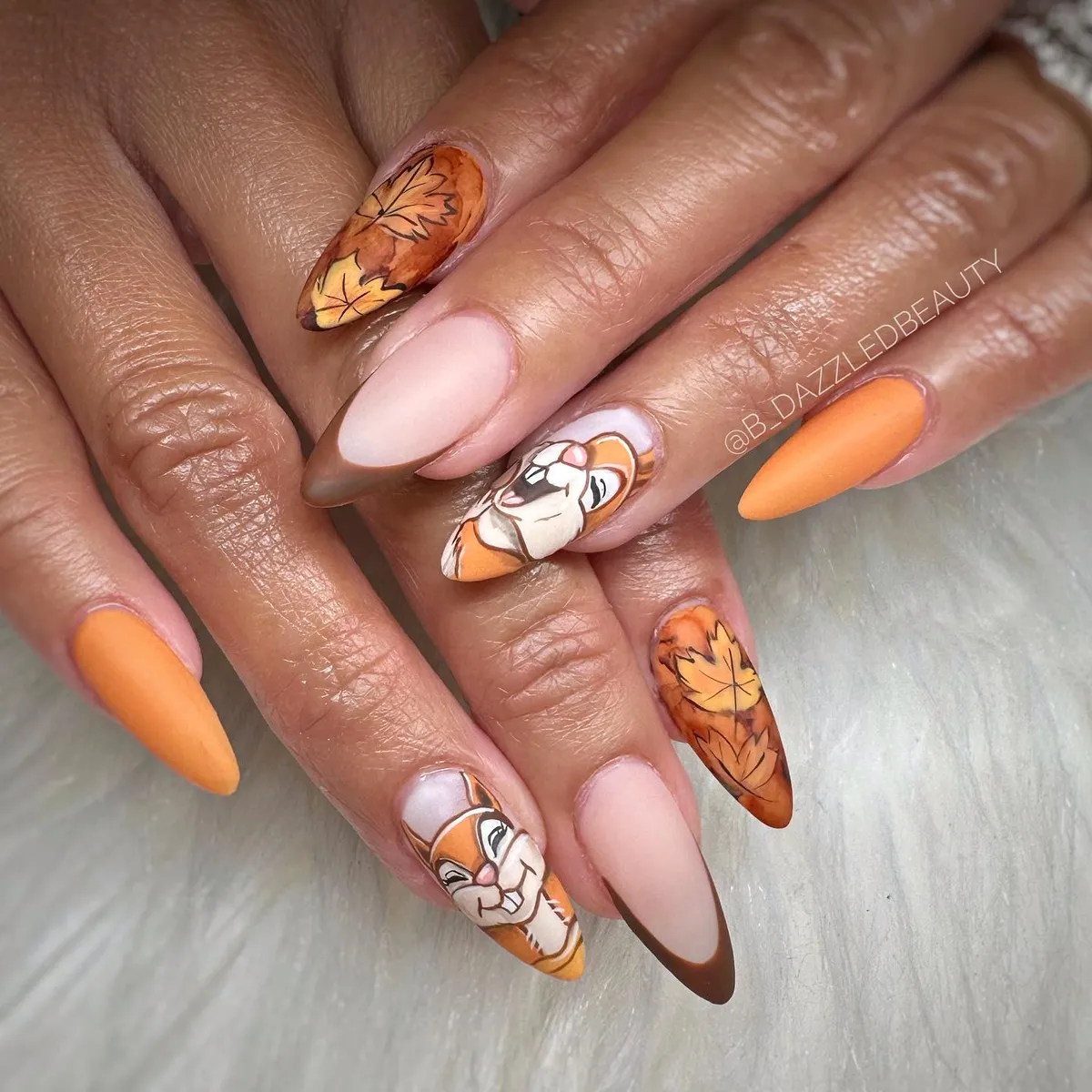 Orange and nude set with leaves and character art