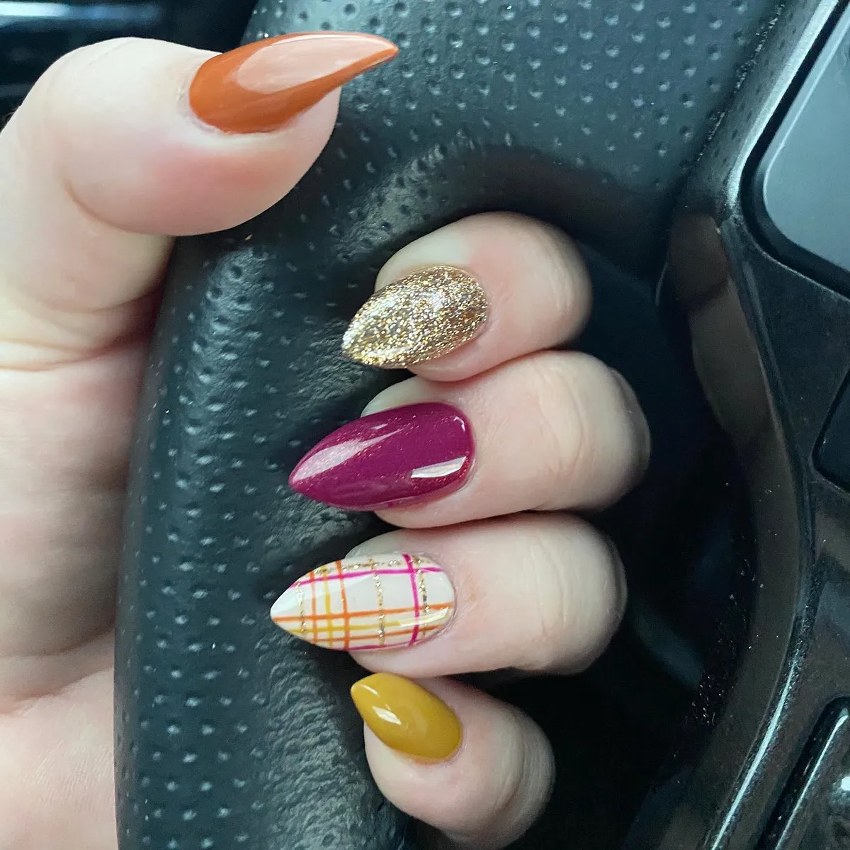 Warm color mix with plaid and gold glitter