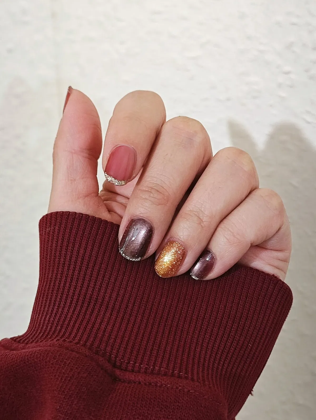 Mauve and Metallic Taupe with Gold Glitter Accents