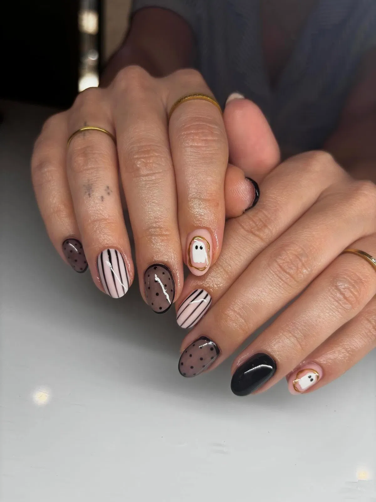 Taupe and Black Mix with Stripes, Dots, and Ghost Accent
