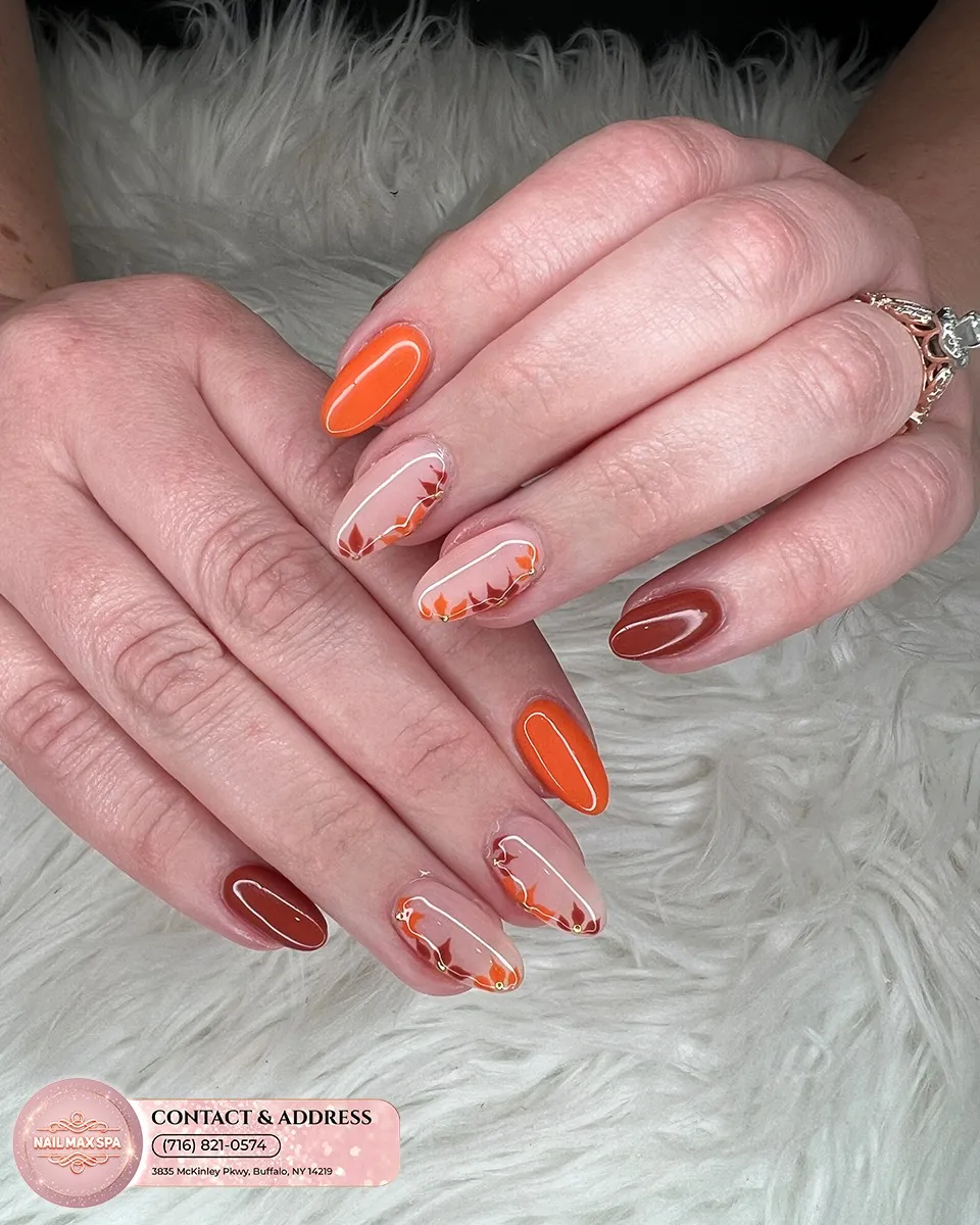 Orange and brown mix with leaf-tip accents