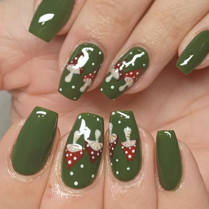 Olive green set with mushroom accents