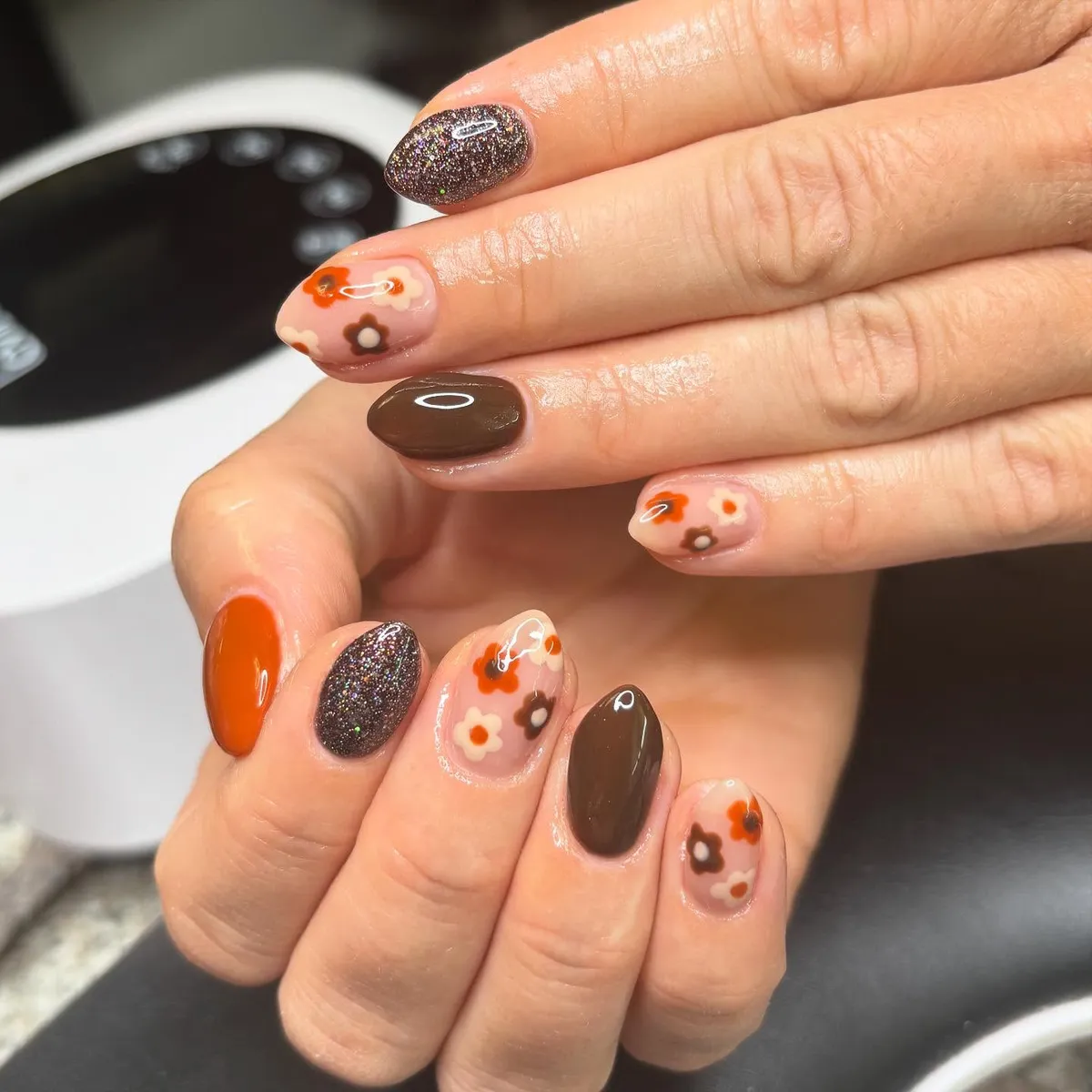 Brown and Orange Mix with Glitter and Floral Accents