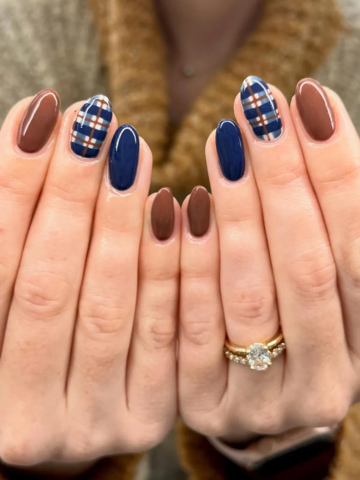 Brown and navy set with navy plaid accents