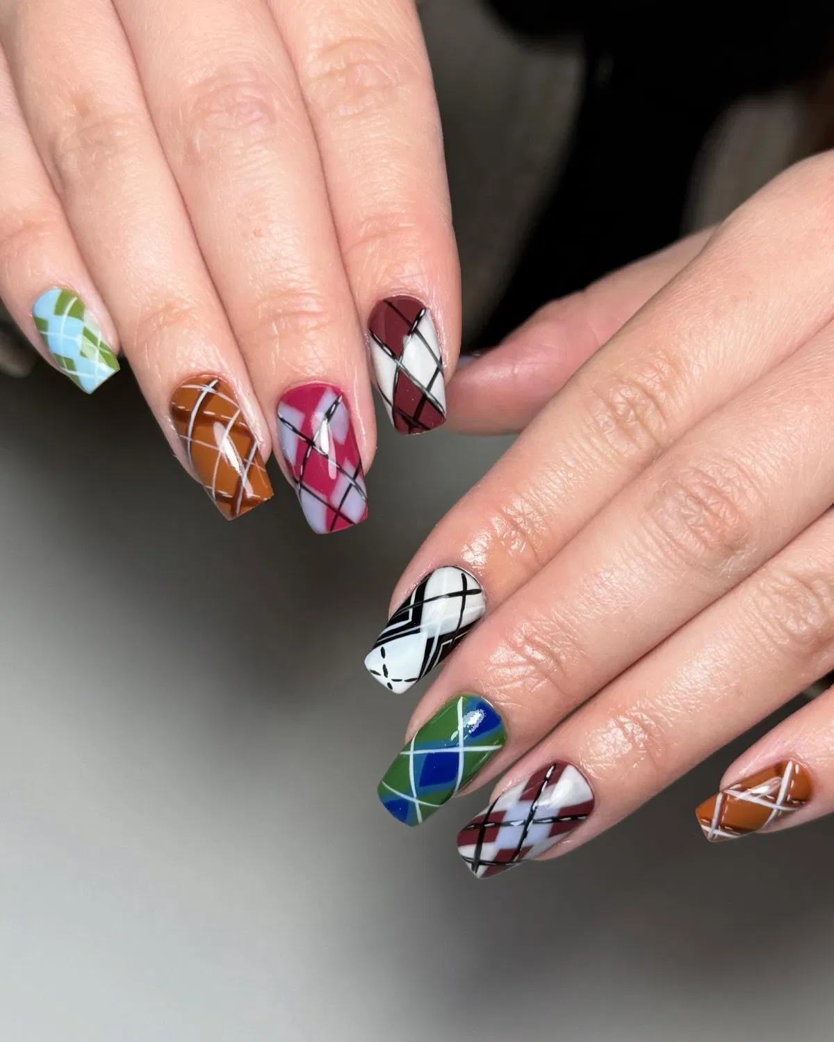Multi-color mixed plaid and argyle set