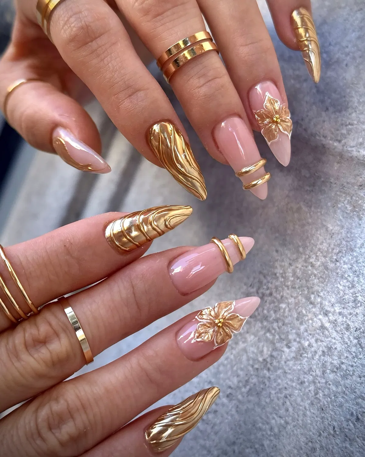 Sculptural Raised Gold Accents and 3D Flowers