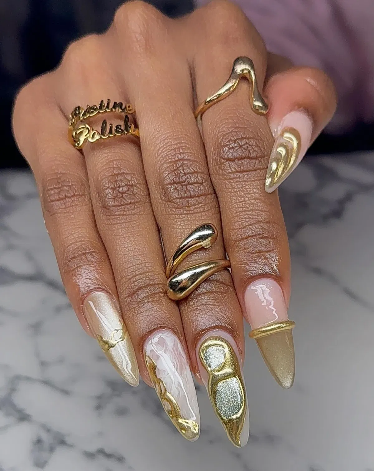 Mixed Metallic Stilettos with Gold Curves and Silver Center Panel