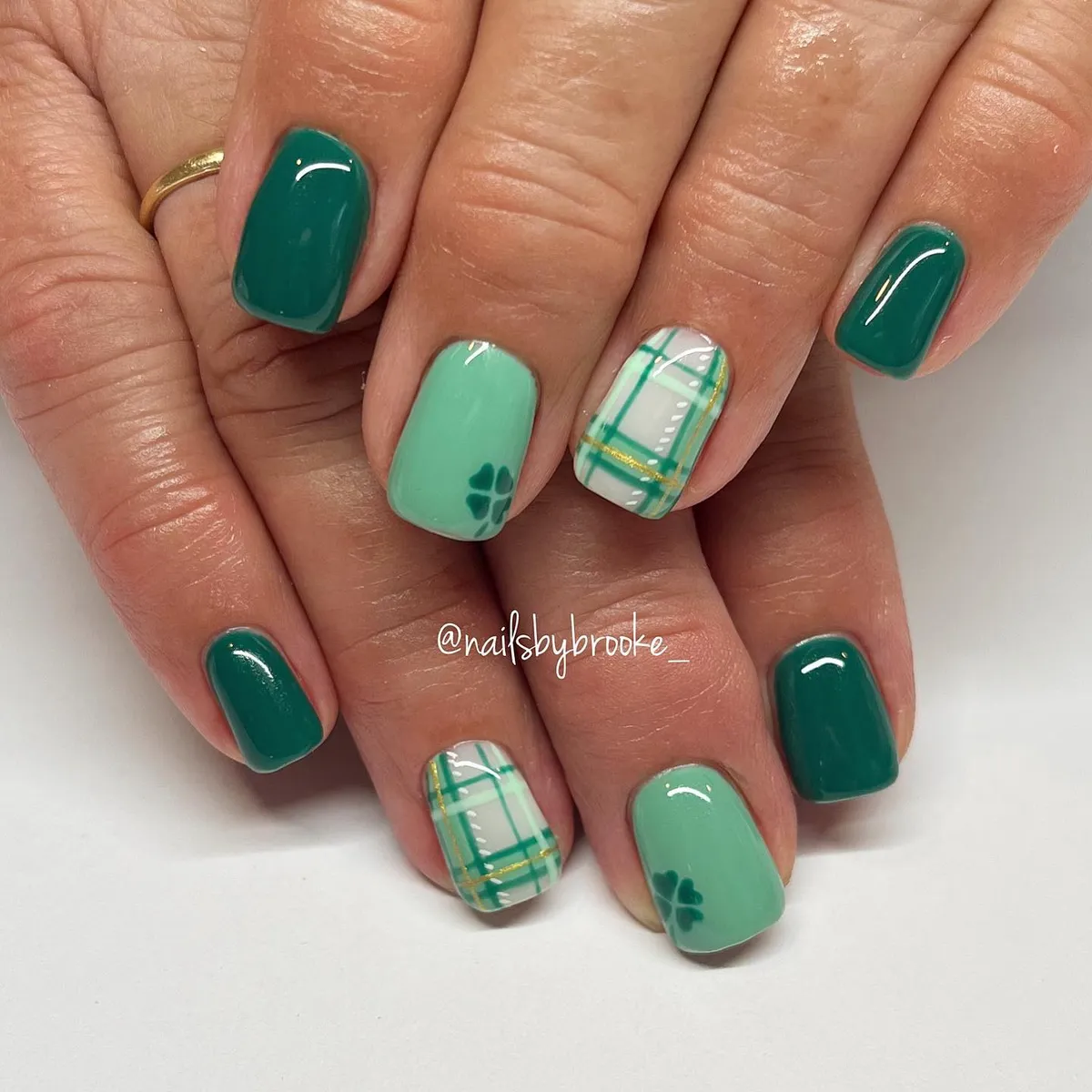 Mint and teal mix with white-base green-and-gold plaid