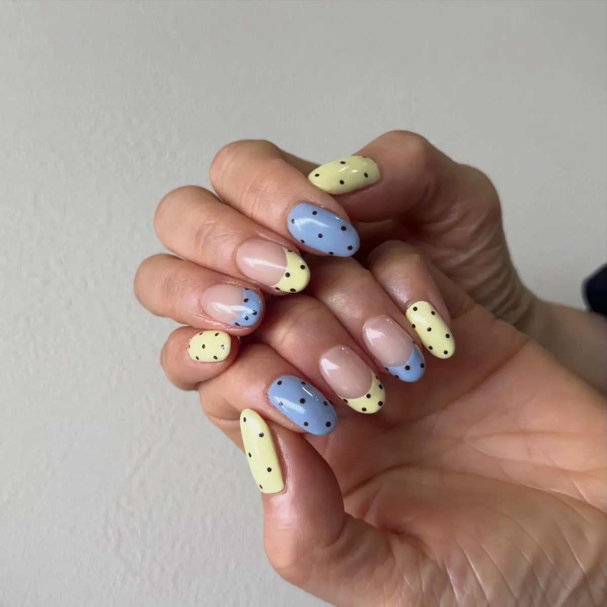 Pastel Yellow and Blue Polka Dots with Half-Moon Tip Mix