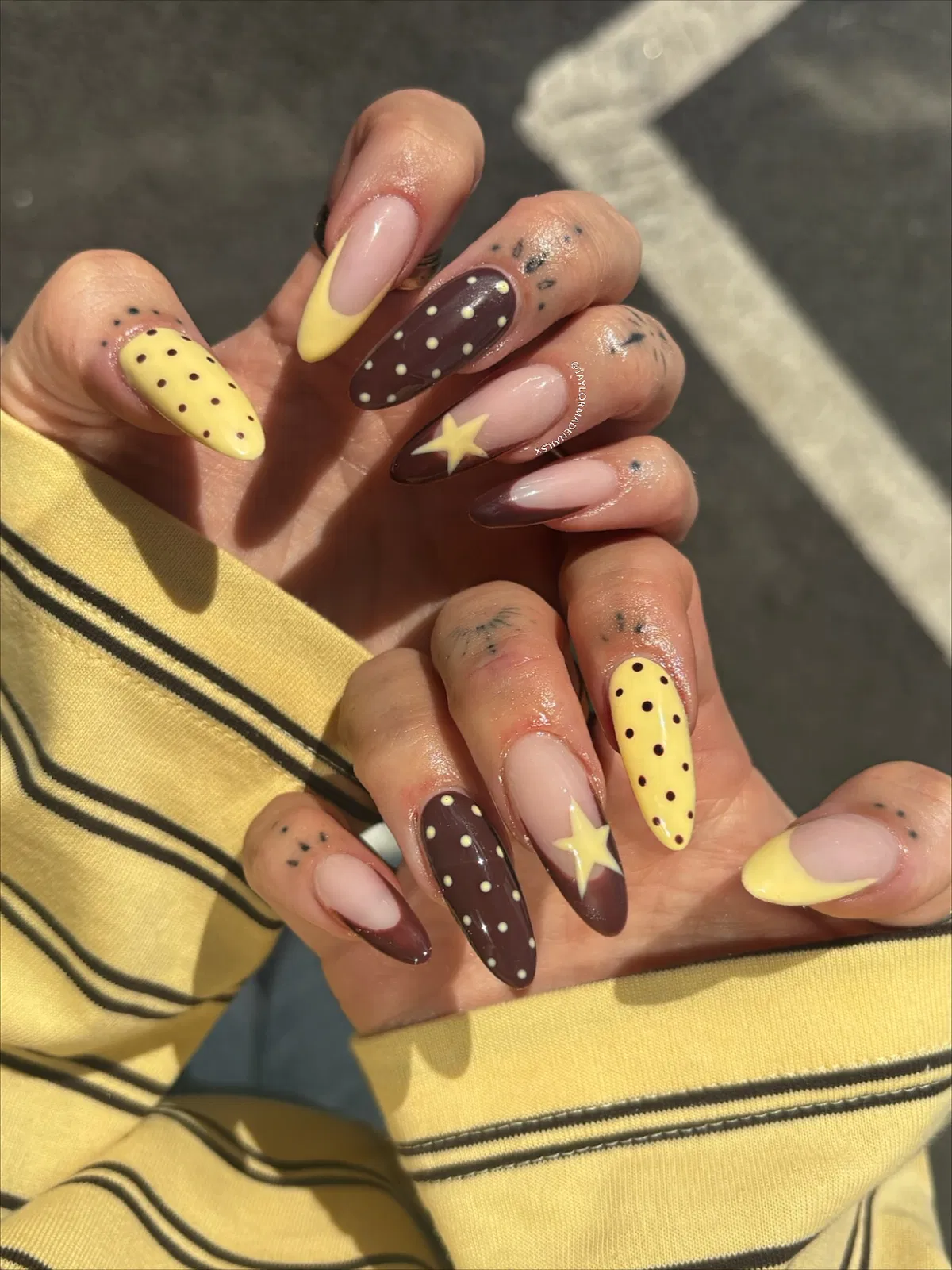 Yellow and Brown Polka Dots with Star Accent