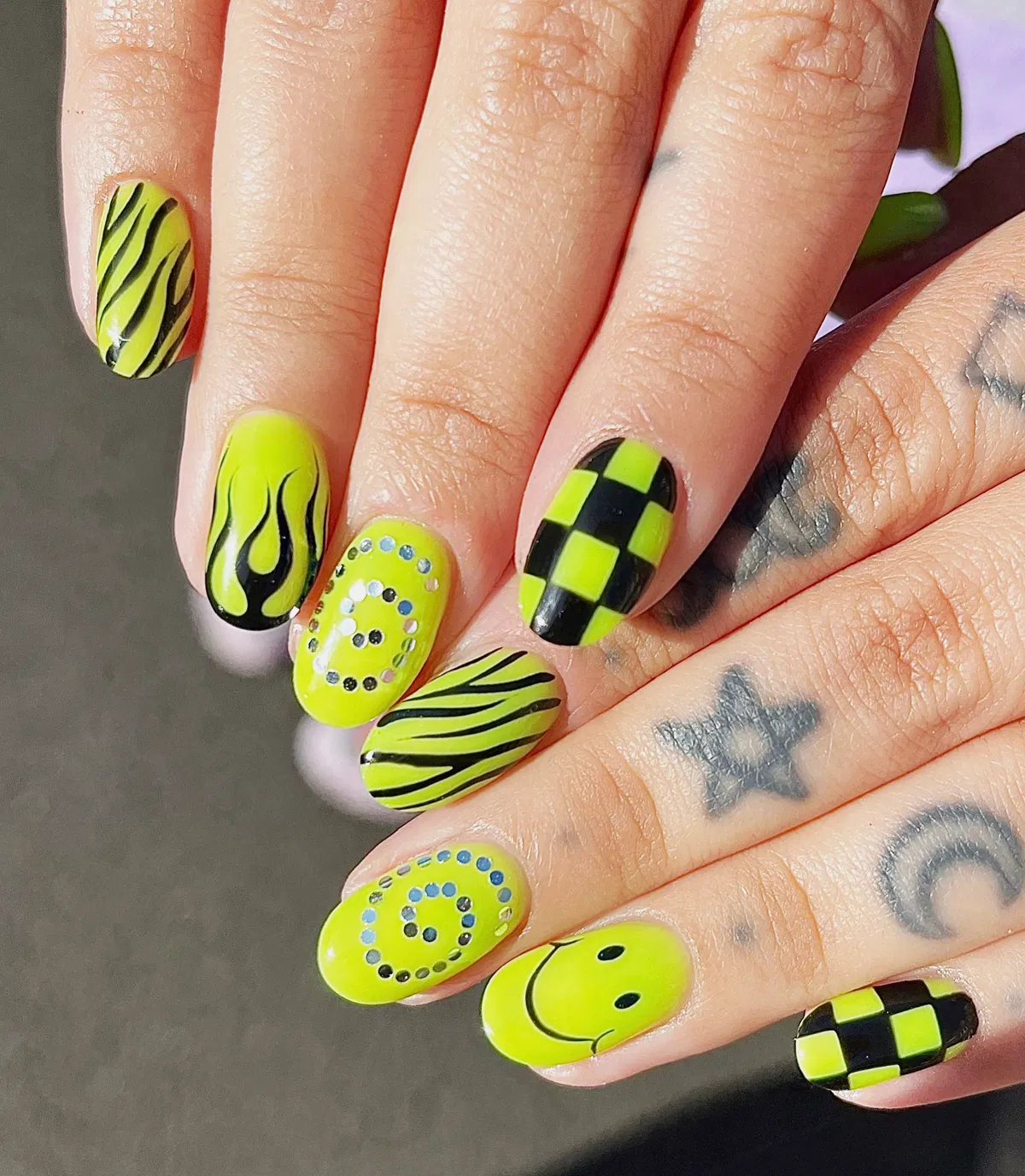 Neon yellow-green mix-and-match graphics