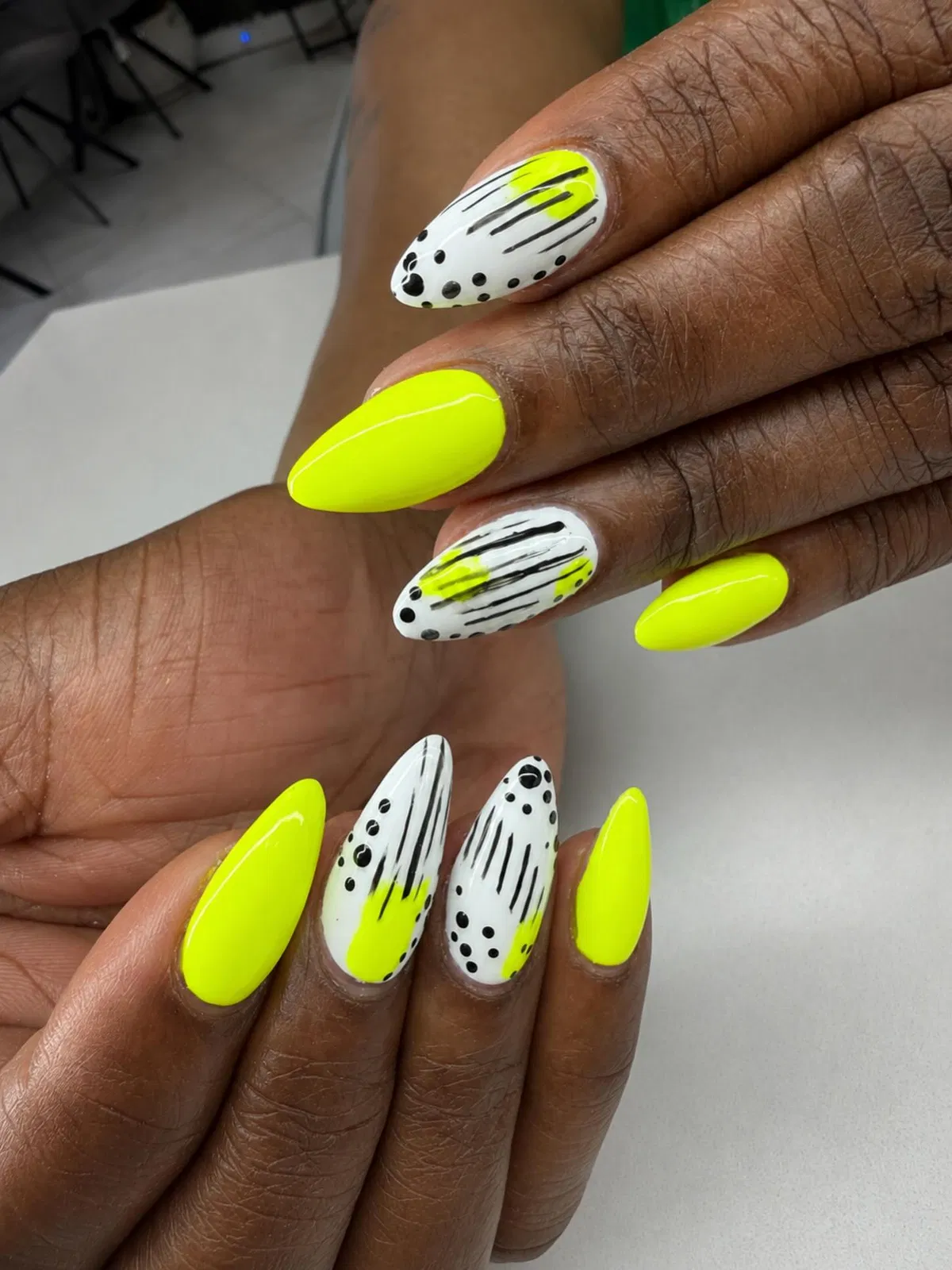 Neon Yellow With Black-and-White Graphic Accents