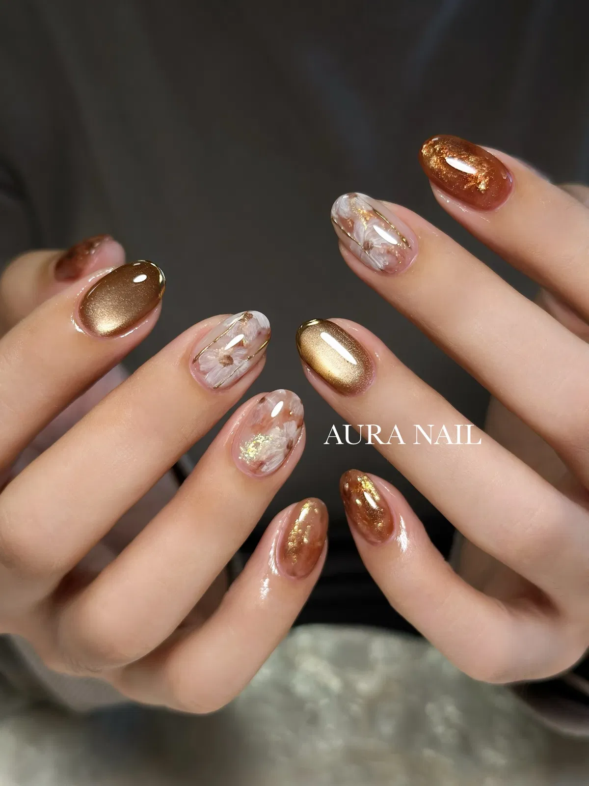 Metallic Gold with Translucent Marble and Gold Linework