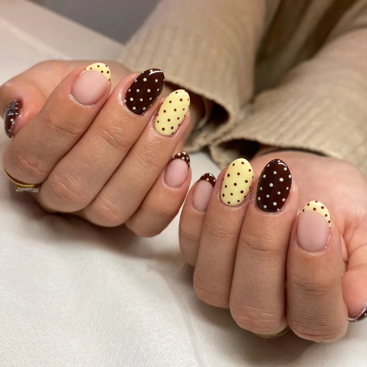 Cream and Chocolate Polka Dots with Dotted Tips
