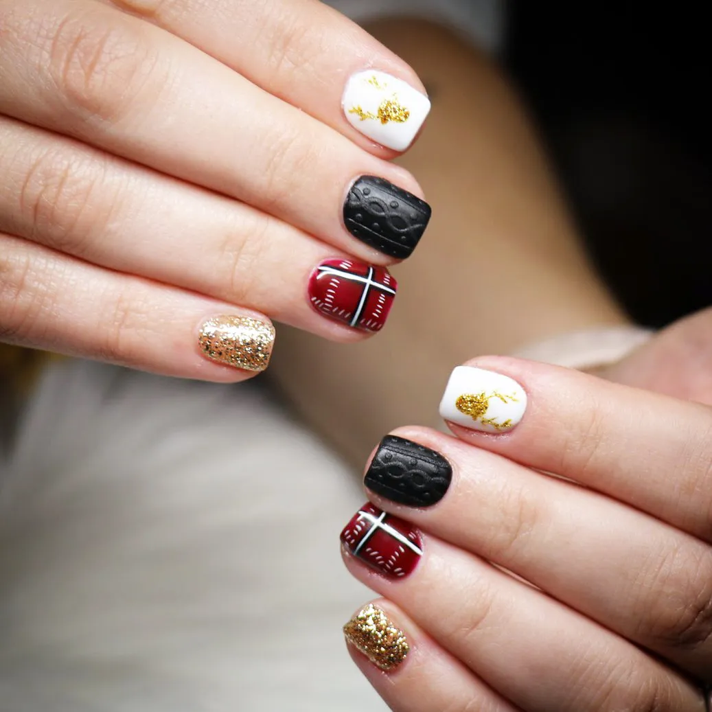 Deep Red Plaid Accents with Black Texture and Gold Details