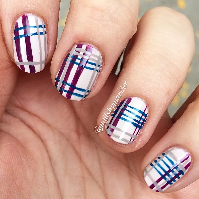 Pale Pink Plaid with Purple and Blue Lines