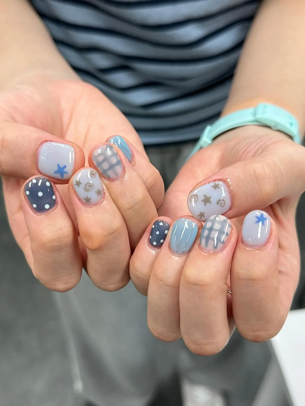 Blue-Gray Mix with Soft Plaid and Polka Dot Accents