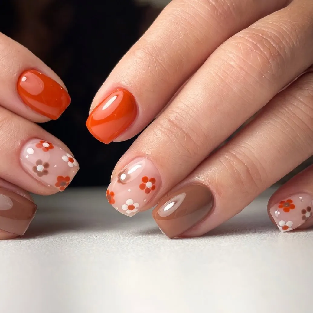 Orange and taupe with small floral accents