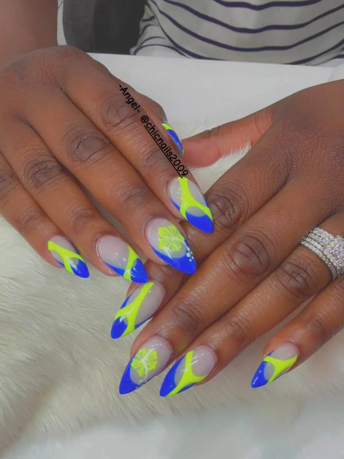 Neon Yellow-Green and Blue Graphic Curves