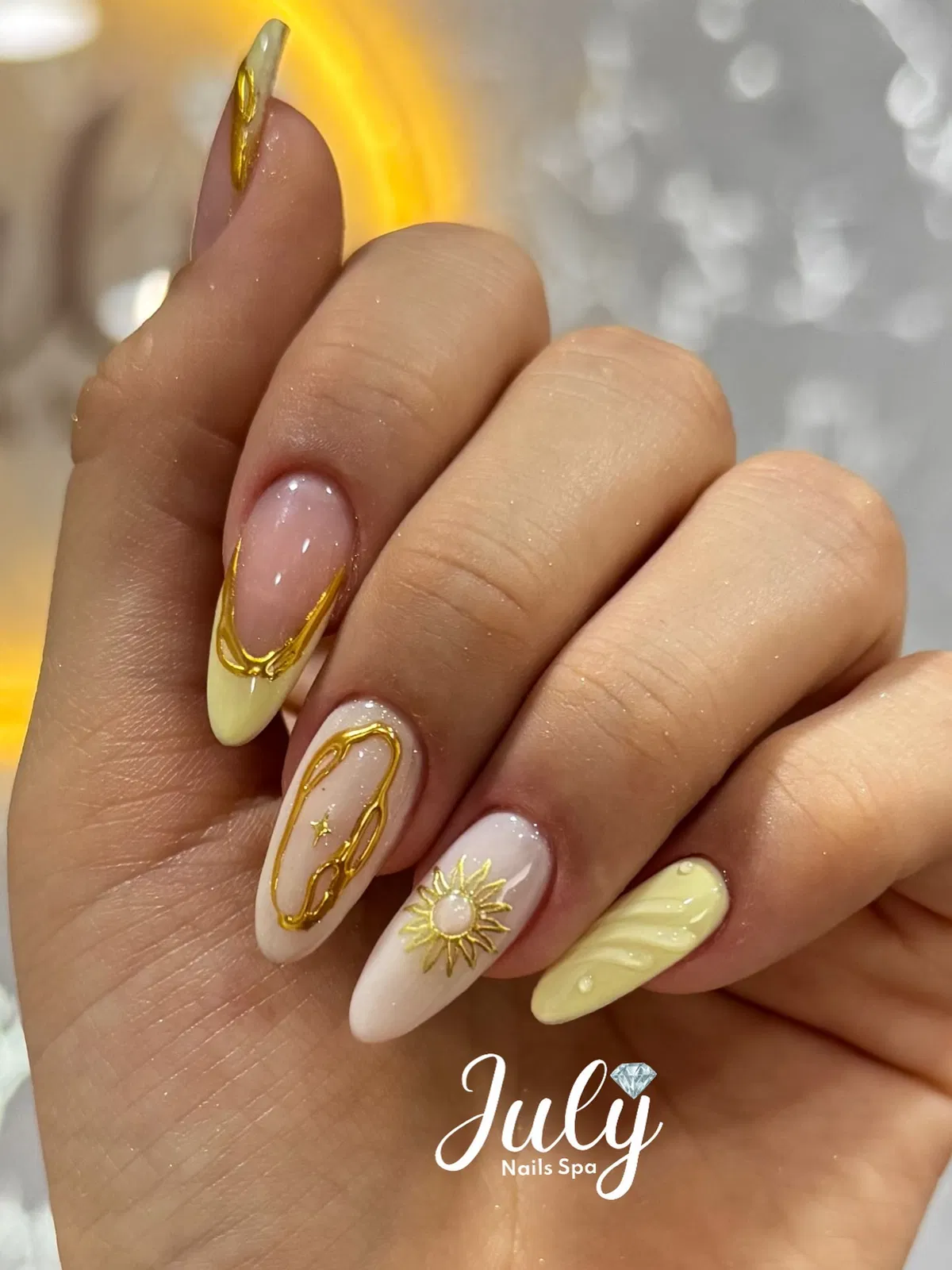 Gold raised motifs with pale yellow accents