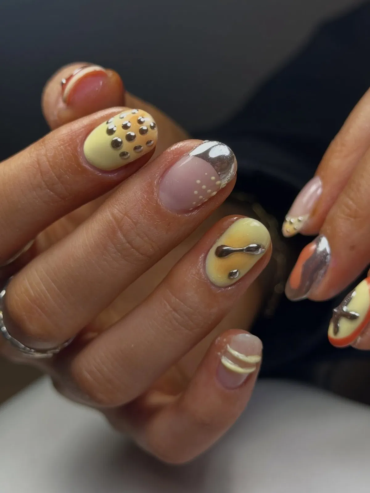 Minimal yellow with silver accents and stud details