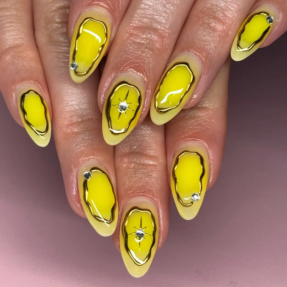 Irregular gold frames over bright yellow centers