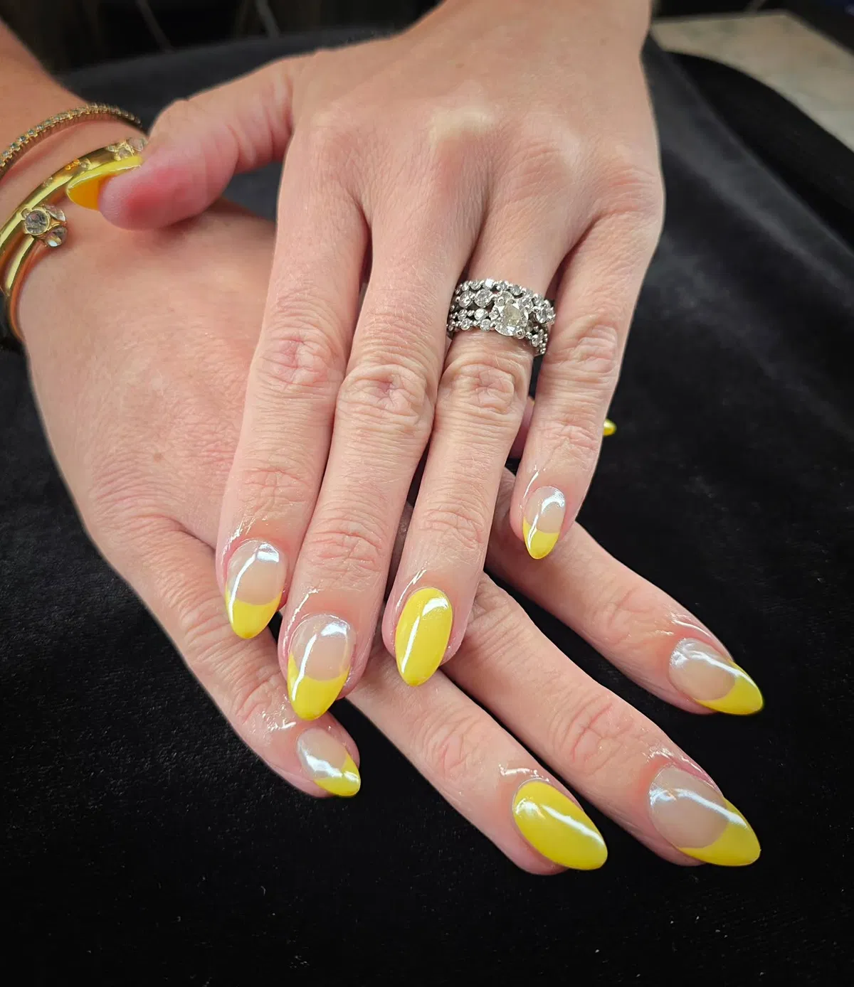 Bright yellow French tips on a nude base