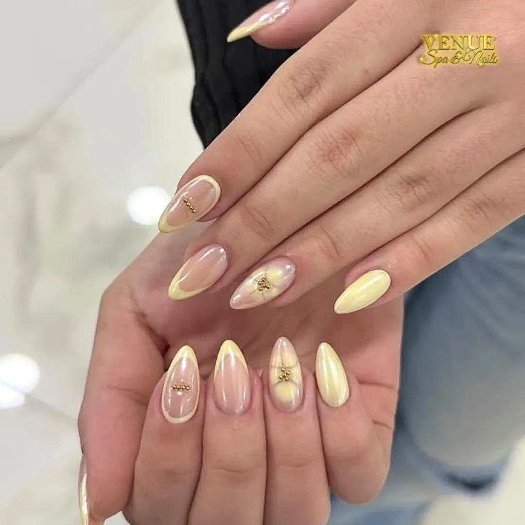 Pale Yellow Tips with Subtle Gold Charms